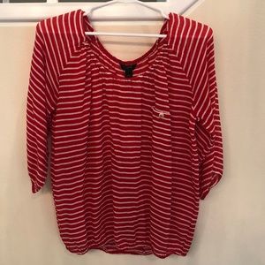 J. Crew Lightweight Red and White 3/4 Length Top